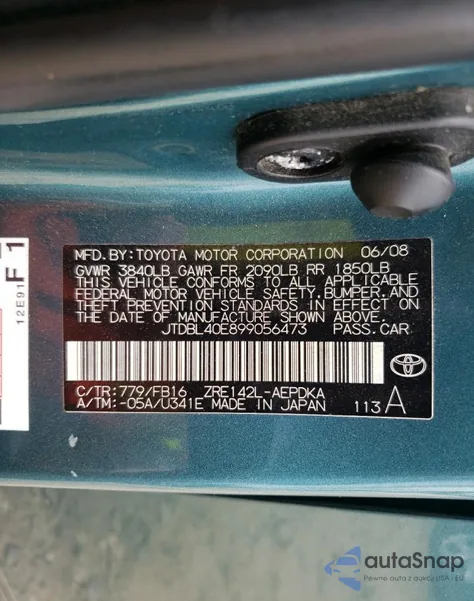 2009 Toyota Corolla Base from USA, damaged, VIN JTDBL40E899056473